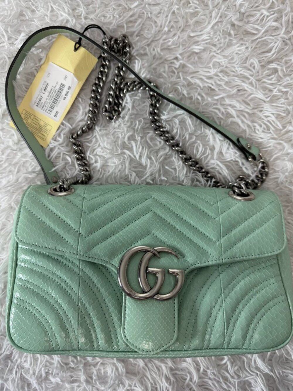 Gucci Medium Marmont Python Embossed Green Leather